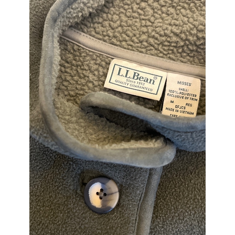 LL Bean Polartec Fleece Jacket Womens Medium Green Button Front Mock Neck Coat